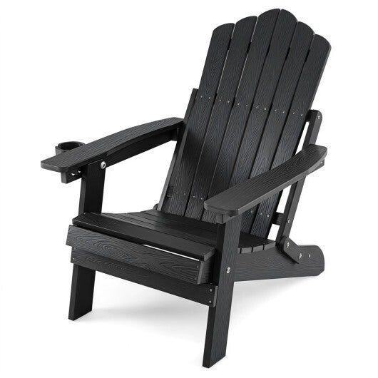 Outdoor Folding Adirondack Chair with Cup Holder and 5-Level Backrest-Black LuxuryLifeWay Online Store
