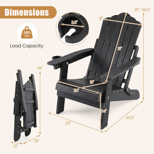 Outdoor Folding Adirondack Chair with Cup Holder and 5-Level Backrest-Black LuxuryLifeWay Online Store