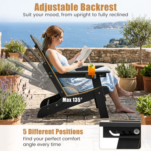 Outdoor Folding Adirondack Chair with Cup Holder and 5-Level Backrest-Black LuxuryLifeWay Online Store