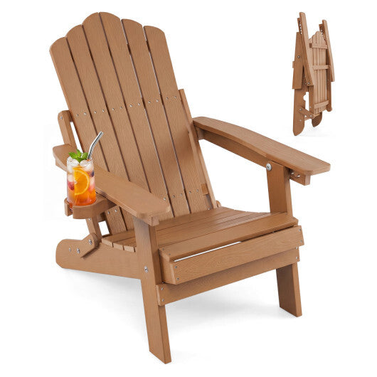 Outdoor Folding Adirondack Chair with Cup Holder and 5-Level Backrest-Black LuxuryLifeWay Online Store