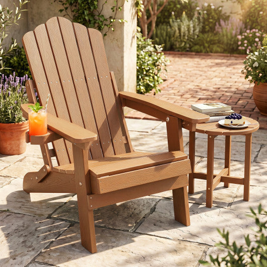 Outdoor Folding Adirondack Chair with Cup Holder and 5-Level Backrest-Black LuxuryLifeWay Online Store