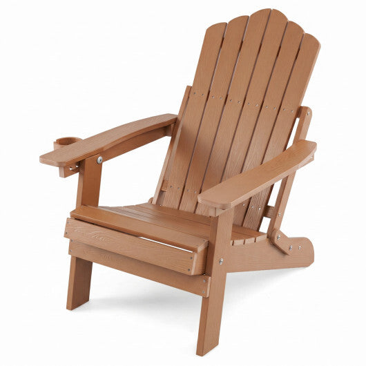 Outdoor Folding Adirondack Chair with Cup Holder and 5-Level Backrest-Black LuxuryLifeWay Online Store