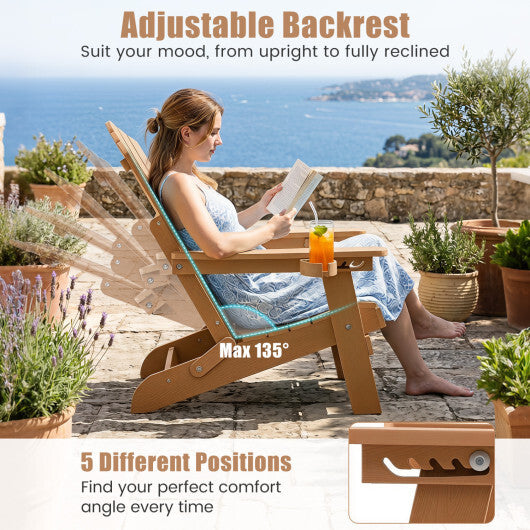 Outdoor Folding Adirondack Chair with Cup Holder and 5-Level Backrest-Black LuxuryLifeWay Online Store
