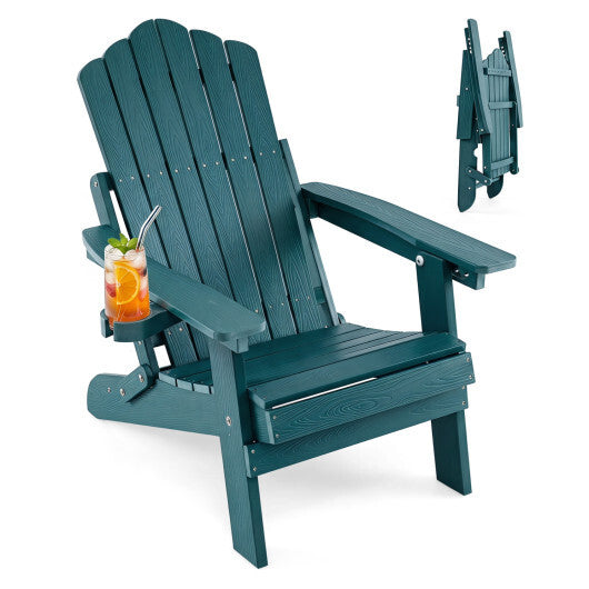 Outdoor Folding Adirondack Chair with Cup Holder and 5-Level Backrest-Black LuxuryLifeWay Online Store