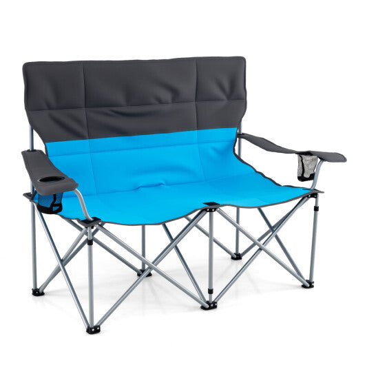Double Camping Chair with Carry Bag Cup Holders-Blue LuxuryLifeWay Online Store