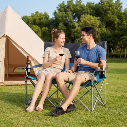 Double Camping Chair with Carry Bag Cup Holders-Blue LuxuryLifeWay Online Store