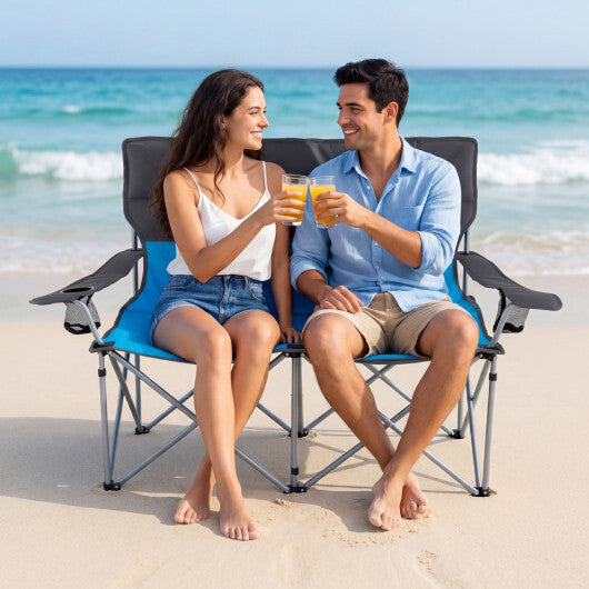 Double Camping Chair with Carry Bag Cup Holders-Blue LuxuryLifeWay Online Store