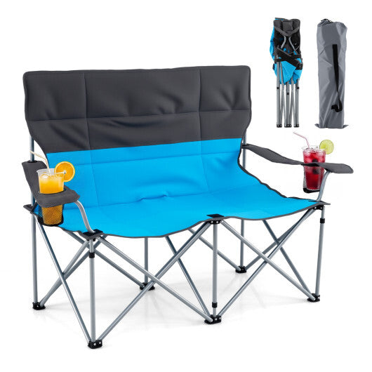 Double Camping Chair with Carry Bag Cup Holders-Blue LuxuryLifeWay Online Store