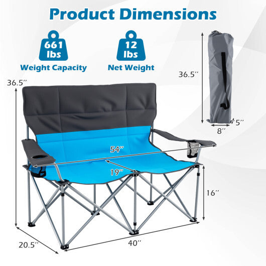 Double Camping Chair with Carry Bag Cup Holders-Blue LuxuryLifeWay Online Store