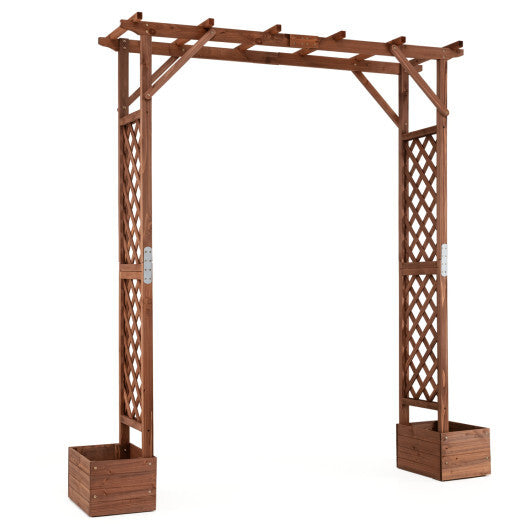 87in Tall Wooden Garden Arbor with Planter Boxes and Hanging Roof for Climbing Plants-Orange LuxuryLifeWay Online Store