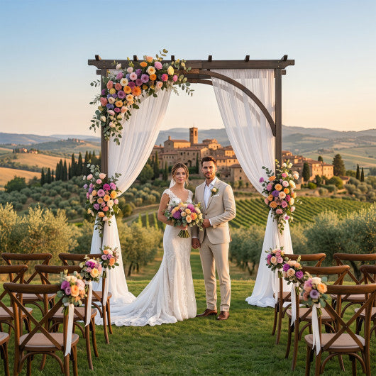 Flat Top Garden Arch Trellis 85" Tall Wood for Climbing Plants and Wedding-Brown LuxuryLifeWay Online Store