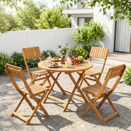 2 Pack Folding Chairs Sturdy Wood Dining Chairs with Slatted Backrest and Seat LuxuryLifeWay Online Store