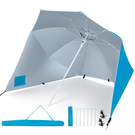2-in-1 Beach Shelter Umbrella UPF 50+ with Side Panels for Camping Picnic-Turquoise LuxuryLifeWay Online Store