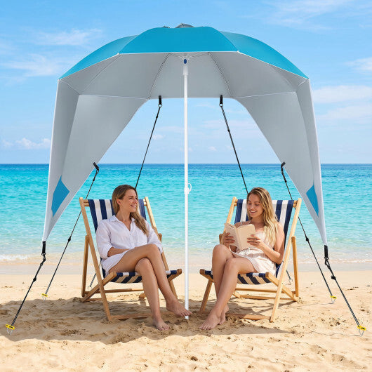 2-in-1 Beach Shelter Umbrella UPF 50+ with Side Panels for Camping Picnic-Turquoise LuxuryLifeWay Online Store