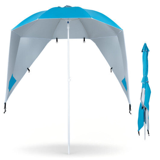 2-in-1 Beach Shelter Umbrella UPF 50+ with Side Panels for Camping Picnic-Turquoise LuxuryLifeWay Online Store