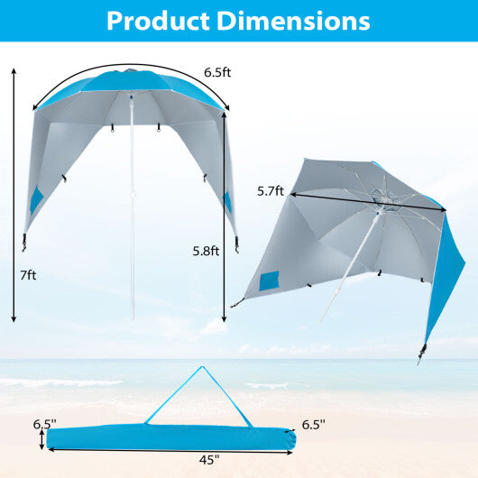2-in-1 Beach Shelter Umbrella UPF 50+ with Side Panels for Camping Picnic-Turquoise LuxuryLifeWay Online Store