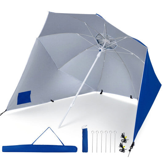 2-in-1 Beach Shelter Umbrella UPF 50+ with Side Panels for Camping Picnic-Turquoise LuxuryLifeWay Online Store