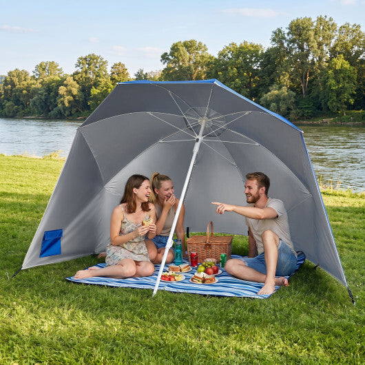 2-in-1 Beach Shelter Umbrella UPF 50+ with Side Panels for Camping Picnic-Turquoise LuxuryLifeWay Online Store