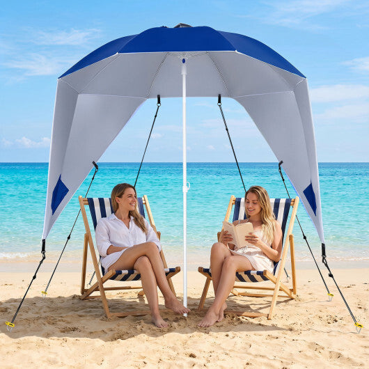 2-in-1 Beach Shelter Umbrella UPF 50+ with Side Panels for Camping Picnic-Turquoise LuxuryLifeWay Online Store