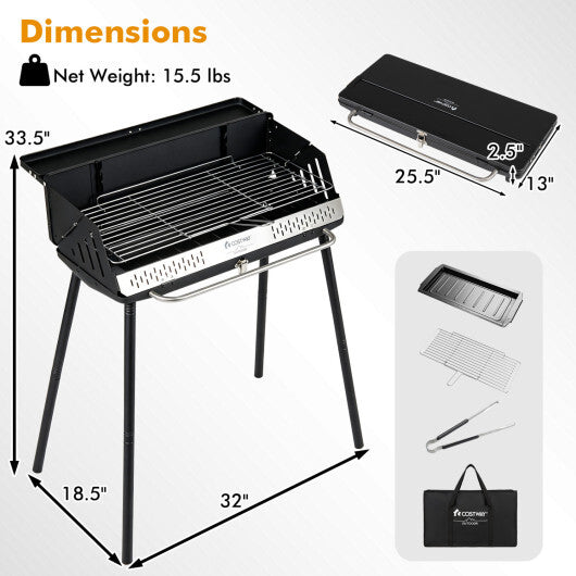 Portable Charcoal Grill with Detachable Legs  Adjustable Grate and Carrying Bag LuxuryLifeWay Online Store