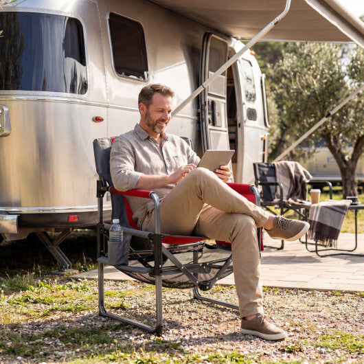 Heavy Duty Outdoor Camping Chair with Cup Holder and Side Pocket-Red LuxuryLifeWay Online Store