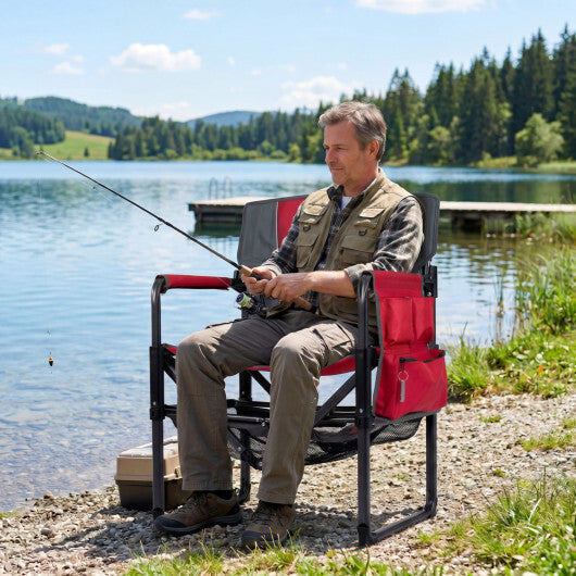 Heavy Duty Outdoor Camping Chair with Cup Holder and Side Pocket-Red LuxuryLifeWay Online Store