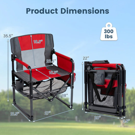 Heavy Duty Outdoor Camping Chair with Cup Holder and Side Pocket-Red LuxuryLifeWay Online Store