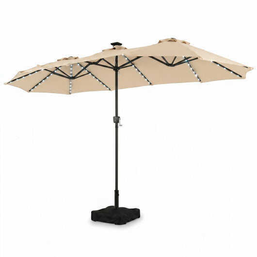 13 FT Double-Sided Patio Umbrella with 108 LED Lights and Base Included-Tan