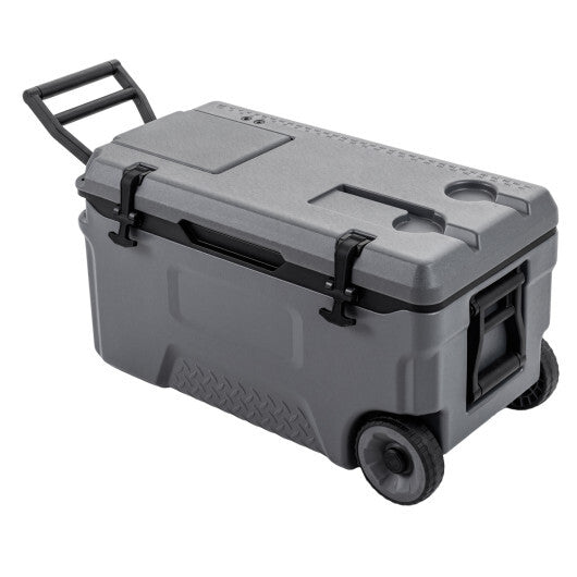 53 Quart Portable Rolling Cooler with Fish Ruler for Outdoor-White