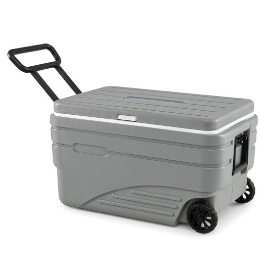 103 Quart Outdoor Portable Wheeled Ice Cooler with Foldable Pull and Carry Handles-Gray LuxuryLifeWay Online Store