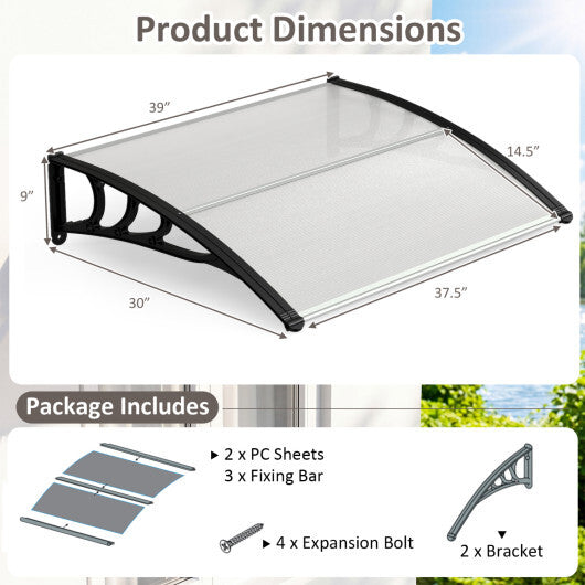 39 x 30 Inch Outdoor Front Door Window Awning Door Canopy Exterior-Black LuxuryLifeWay Online Store