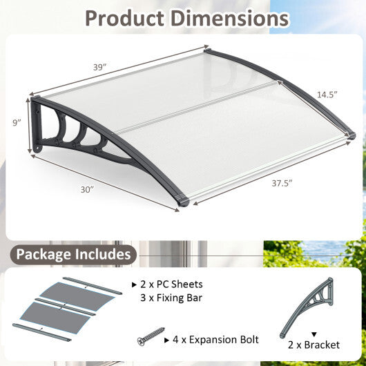 39 x 30 Inch Outdoor Front Door Window Awning Door Canopy Exterior-Black LuxuryLifeWay Online Store