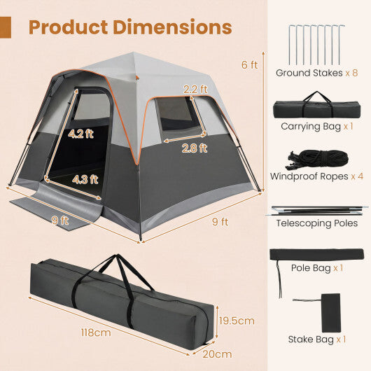 6-Person Outdoor Camping Tent Blackout Easy Setup Instant Cabin Tent with Rainfly and Carrying Bag-Grey LuxuryLifeWay Online Store