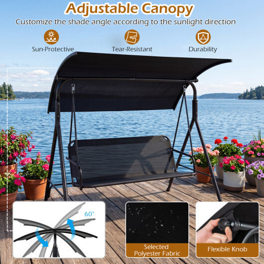 3-Seat Outdoor Patio Swing Chair with Breathable Mesh Fabrics-Black LuxuryLifeWay Online Store