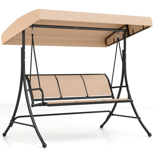 3-Seat Patio Swing Chair with Adjustable Canopy -Black LuxuryLifeWay Online Store