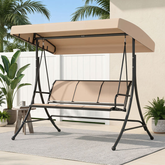 3-Seat Patio Swing Chair with Adjustable Canopy -Black LuxuryLifeWay Online Store