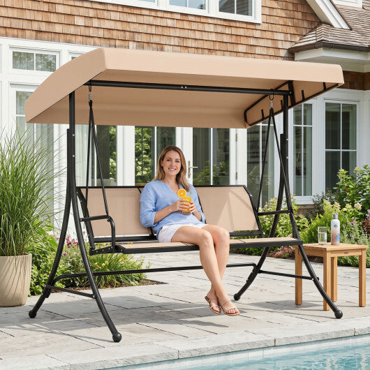 3-Seat Patio Swing Chair with Adjustable Canopy -Black LuxuryLifeWay Online Store