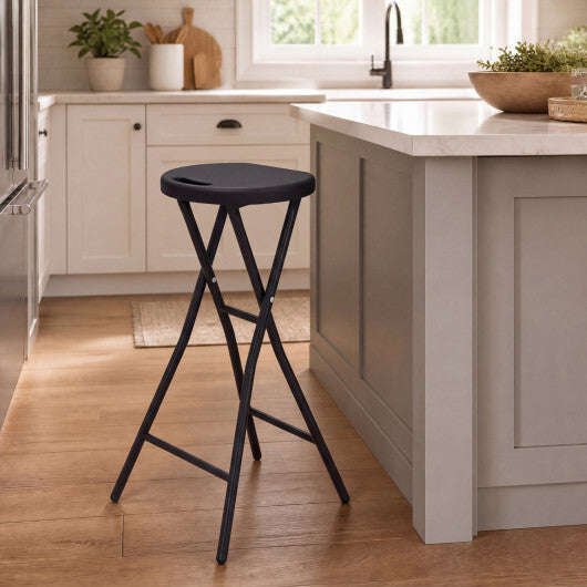 27.5" Folding Bar Stool with HDPE Seat & Carry Handle for Kitchen Bar Fishing-Black LuxuryLifeWay Online Store