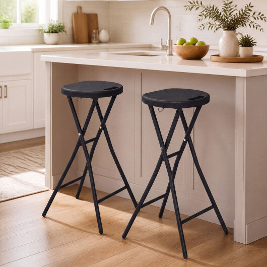 27.5" Folding Bar Stool with HDPE Seat & Carry Handle for Kitchen Bar Fishing-Black LuxuryLifeWay Online Store