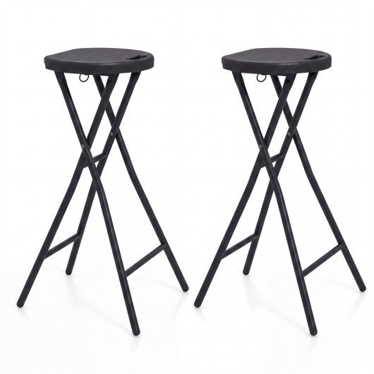Set of 2 Folding Bar Stool 27.5" with HDPE Seat & Carry Handle for Kitchen Bar-Black LuxuryLifeWay Online Store