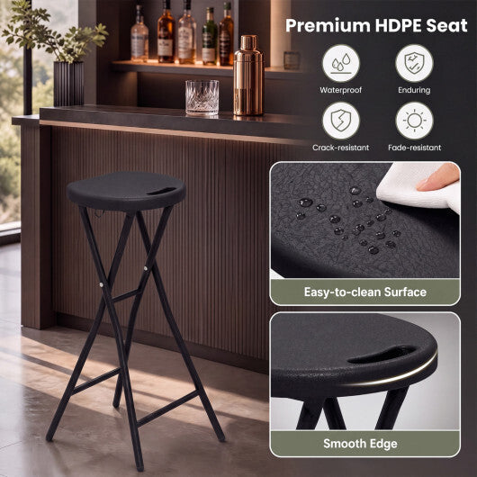Set of 2 Folding Bar Stool 27.5" with HDPE Seat & Carry Handle for Kitchen Bar-Black LuxuryLifeWay Online Store