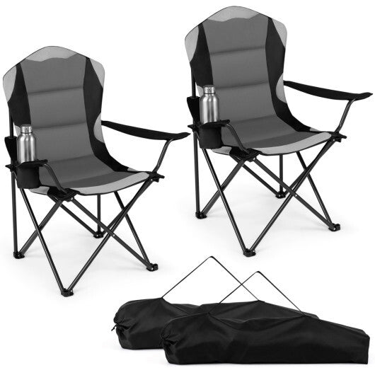 2 Pieces Folding Camping Chairs for Adults with Cup Holders-Black LuxuryLifeWay Online Store