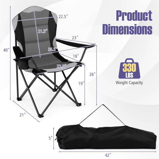 2 Pieces Folding Camping Chairs for Adults with Cup Holders-Black LuxuryLifeWay Online Store