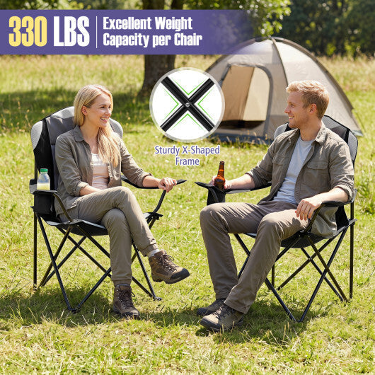 2 Pieces Folding Camping Chairs for Adults with Cup Holders-Black LuxuryLifeWay Online Store