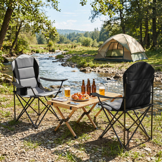 2 Pieces Folding Camping Chairs for Adults with Cup Holders-Black LuxuryLifeWay Online Store