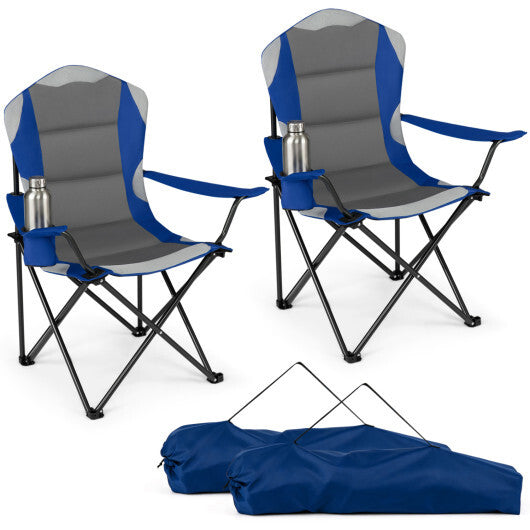 2 Pieces Folding Camping Chairs for Adults with Cup Holders-Black LuxuryLifeWay Online Store