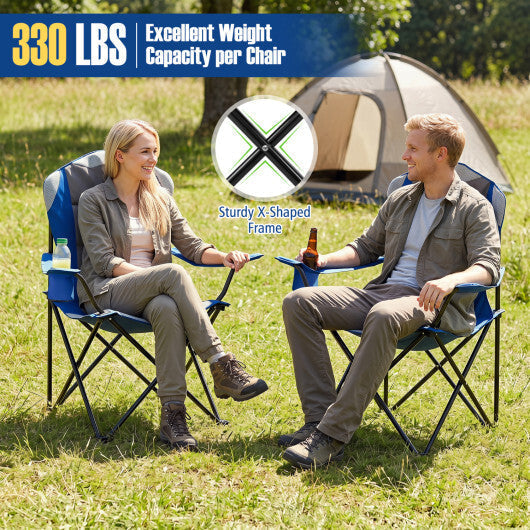 2 Pieces Folding Camping Chairs for Adults with Cup Holders-Black LuxuryLifeWay Online Store