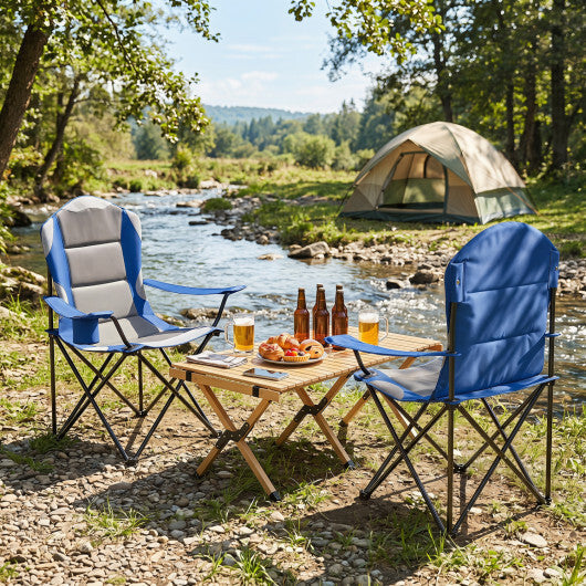 2 Pieces Folding Camping Chairs for Adults with Cup Holders-Black LuxuryLifeWay Online Store