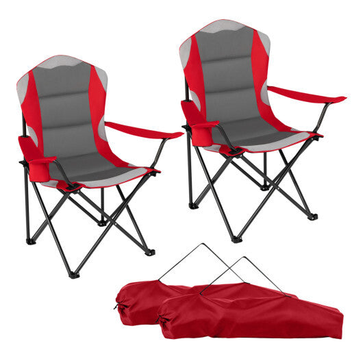 2 Pieces Folding Camping Chairs for Adults with Cup Holders-Black LuxuryLifeWay Online Store
