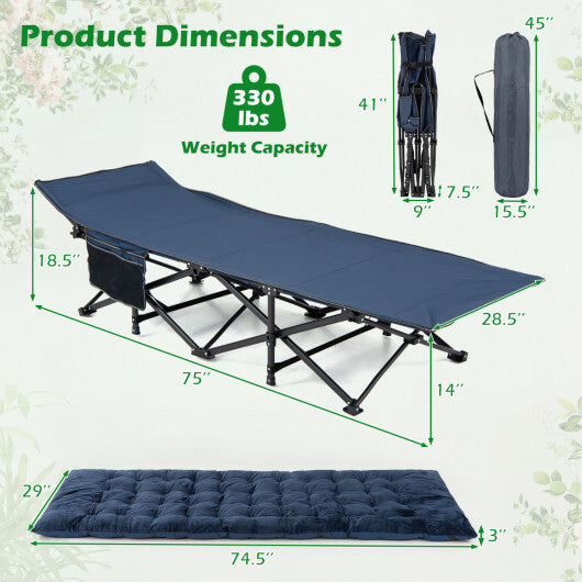 Camping Cot for Adults with Soft Padded Mat and Carrying Bag-Navy LuxuryLifeWay Online Store